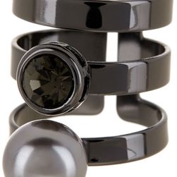 Free Press 3 Row Synthetic Pearl Stone Cuff Ring GREY-HEMATITE