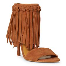 Ralph Lauren Shari Fringed Suede Sandal Snuff