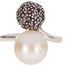 Savvy Cie 10-11mm Cultured Pearl & Swiss Marcasite Ring White-Silver-Black