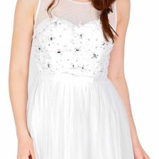 Rochie de ocazie alba scurta cu paiete bust si tul 9020 