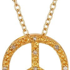 Savvy Cie 14K Gold Plated Vermeil Diamond Peace Sign Pendant Necklace - 0.03 ctw Yellow