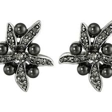 Bijuterii Femei Oscar de la Renta Flower Pearl Button Earrings Black DiamondSilver