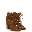 Incaltaminte Femei CheapChic X-laced Chunky Faux Suede Heels Chestnut