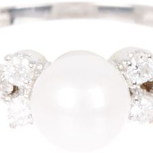 Savvy Cie 6mm Cultured Pearl & CZ Ring White-Silver