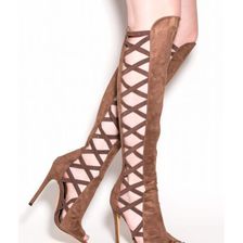 Incaltaminte Femei CheapChic X-cellent Style Faux Suede Heeled Boots Taupe