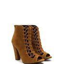 Incaltaminte Femei CheapChic Double Crossed Chunky Faux Suede Heels Mocha