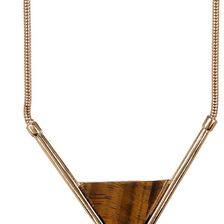 Steve Madden Tiger's Eye Triangle Pendant Necklace GOLD AND TIGERS EYE
