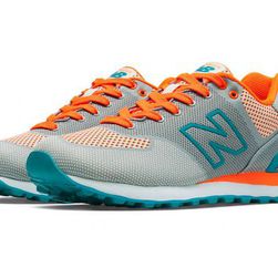 Incaltaminte Femei New Balance Womens Woven 574 Grey with Orange Blue Atoll