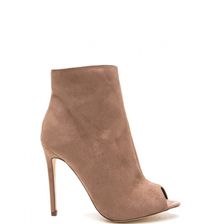 Incaltaminte Femei CheapChic Peep Show Faux Suede Stiletto Booties Taupe