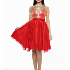 Rochie rosie, cu insertii din dantela, Royal, Minouche