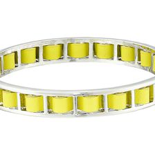 French Connection Woven Leather Bangle Bracelet Silver/Yellow