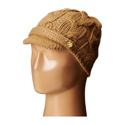 Michael Kors Cable Knit Peak Hat with Knit Brim Dark Camel
