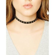 Bijuterii Femei Forever21 Faux Suede Beaded Cross Choker Goldblack
