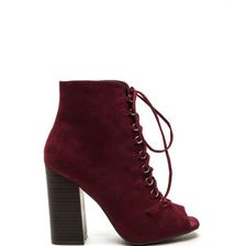 Incaltaminte Femei CheapChic Change Of Pace Lace-up Peep-toe Booties Burgundy