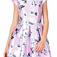 Rochie de ocazie roz midi cu flori imprimate W2132R