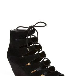 Incaltaminte Femei Sam Edelman Santina Lace-Up Wedge Sandal Women BLACK SUEDE