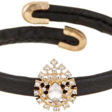 Natasha Accessories Leather Cuff Bracelet with Mini Tear Drop BLACK-GOLD