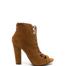 Incaltaminte Femei CheapChic Double Crossed Chunky Faux Suede Heels Mocha