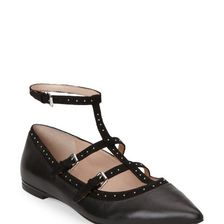 Incaltaminte Femei French Connection Black Geklin Studded T-Strap Pointed Toe Flats Black