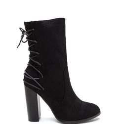 Incaltaminte Femei CheapChic Haute Outlook Chunky Lace-back Booties Black