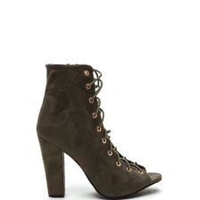 Incaltaminte Femei CheapChic Step Out Faux Suede Lace-up Chunky Heels Olive