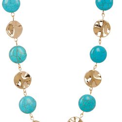 Natasha Accessories Stone & Hammered Disc Necklace GLD-TURQ