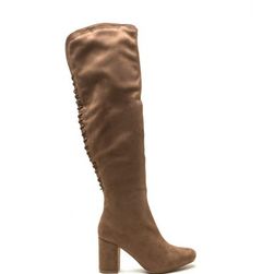 Incaltaminte Femei CheapChic Hit Reverse Lace-up Block Heel Boots Taupe