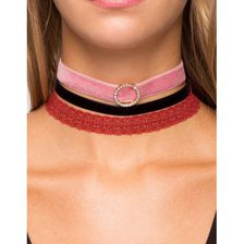 Bijuterii Femei CheapChic Circle Love Lace Velvet 3pc Choker Set Red Ptrn