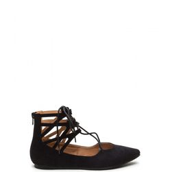 Incaltaminte Femei CheapChic Point It Out Laced Faux Suede Flats Black