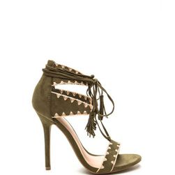 Incaltaminte Femei CheapChic Embroider Away Tasseled Lace-up Heels Olive
