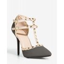 Incaltaminte Femei CheapChic Adora-64 Studded T-strap Pump Gray