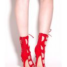 Incaltaminte Femei CheapChic Cage Fighter Faux Suede Lace Up Heels Cherry