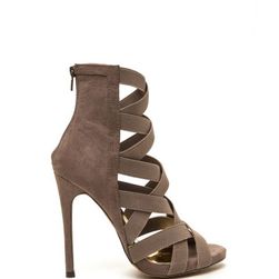 Incaltaminte Femei CheapChic Night Life Caged Faux Suede Heels Taupe