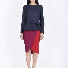 Bluza femei, bleumarin, cu volan in talie, Poelle