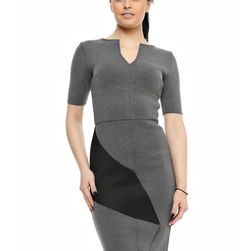 Rochie gri, din neopren, cu insertie volan, Emily G