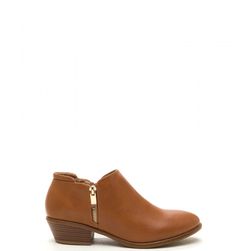 Incaltaminte Femei CheapChic Zip A Beat Faux Leather Chunky Booties Cognac