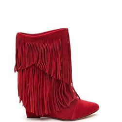 Incaltaminte Femei CheapChic Fringe On Fringe Faux Suede Boots Red