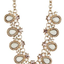 Natasha Accessories 9 Crystal Embellished Tear Drop Station Necklace ANTIQUE GOLD-CRYSTAL