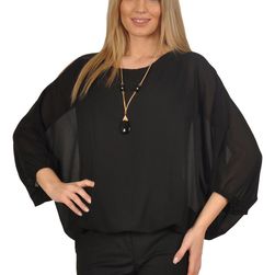 Bluza neagra voal cu maneca fluture 8702N