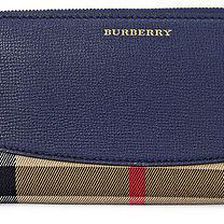 Burberry House Check Leather Zip Around Wallet - Ink Blue N/A