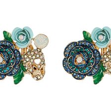 Bijuterii Femei Betsey Johnson Skulls and Roses Flower Clip On Earrings Blue Multi