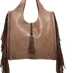 Frye Farrah Fringe Leather Shoulder Bag GREY