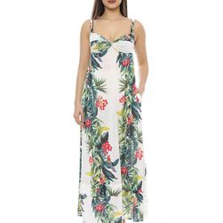 Rochie multicolora, lunga, cu imprimeu floral, Panama, Giorgal