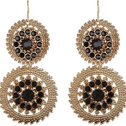 Natasha Accessories Double Circle Drop Crystal Earrings GOLD-BLACK