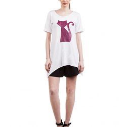 Tricou femei, alb, Asymetric Cat Top, Amelie Suri