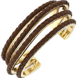Cole Haan 12K Gold Plated Leather Inlay Wavy Cuff GOLDT