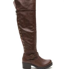 Incaltaminte Femei CheapChic Serious Studs Over-the-knee Lug Boots Brown