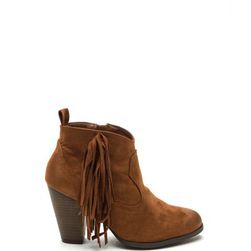 Incaltaminte Femei CheapChic Ride A Cowgirl Fringed Chunky Booties Dkrust