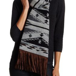 Accesorii Femei Cejon Geo Knit Faux Suede Fringe Scarf NEUTRAL