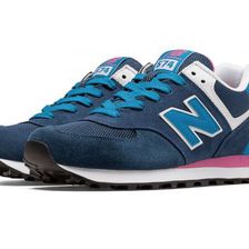 Incaltaminte Femei New Balance 574 New Balance Blue with Pink Glo White